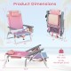 Product dimensions of portable folding beach chairs set in gradient pink, showcasing size details and lightweight.
