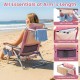 Portable folding beach chair in gradient pink with adjustable backrest, cup holder, and cooler bag for outdoor comfort.