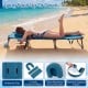 Beach chaise lounge chair in blue with face hole, adjustable backrest, and detachable pillows for versatile comfort.