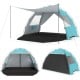 Beach tent sun shelter in blue with extended canopy, spacious interior for 5-6 people, and UPF50+ sun protection.