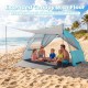 Beach tent sun shelter with extended canopy, spacious interior for 5-6 people, and UPF50+ sun protection on the sand.