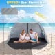 Beach tent sun shelter in blue with UPF50+ protection, spacious interior for 5-6 people, ideal for family beach outings.