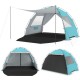 Beach tent sun shelter in blue with extended floor, spacious interior, and vent windows for family comfort and sun.