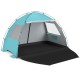 Spacious blue beach tent sun shelter with extended floor, vent windows, and UPF50+ protection for family comfort.