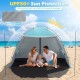 Beach tent sun shelter in blue with UPF50+ protection, spacious interior for 3-4 people, and extended floor for added.