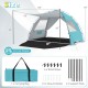 Beach tent sun shelter in blue, spacious 87" x 59", with UPF50+ protection, extended floor, and ventilation windows.