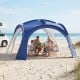Large blue beach tent for 12-15 people with zippered sidewalls, providing UPF 50+ sun protection and easy setup.