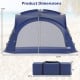 Large blue beach tent for 12-15 people with removable sidewalls, measuring 13.3ft x 9.5ft x 7.6ft for easy setup.