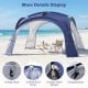 Beach tent for 12-15 people features removable zippered sidewalls, UPF 50+ protection, and mesh roof vents for ventilation.