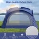 Large blue beach tent for 12-15 people features UPF 50+ protection, removable sidewalls, and easy setup.