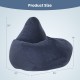 Bean bag chair in blue with ergonomic shape, corduroy cover, and dimensions 28" H x 35" W, perfect for lounging.