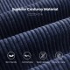 Close-up of the blue corduroy texture on a bean bag chair, showcasing its skin-friendly, wear-resistant material.