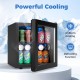 Beverage refrigerator cooler with a glass door, holding 12 bottles and 55 cans, featuring powerful cooling and.