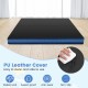 Thick black bi-fold gymnastics mat with waterproof PU leather cover, ideal for yoga and exercise, featuring carrying.