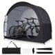 Portable bike storage tent in black, made of waterproof PU coated oxford fabric, featuring a large walk-in door for.