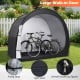 Bike storage tent with large walk-in door, waterproof PU coated fabric, and flexible fiberglass poles for outdoor.