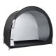 Bike storage tent in black with flexible fiberglass poles and waterproof floor mat for enhanced outdoor protection.