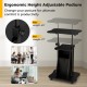 Adjustable mobile standing desk cart in black with a height range of 27" to 45", ideal for versatile workspace use.
