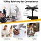 Adjustable mobile standing desk cart with tilting tabletop, 27"-45" height, ideal for reading, writing, or typing.