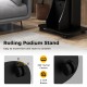 Adjustable mobile standing desk cart in black with tilt desktop, 360° swivel casters, and lockable wheels for stability.
