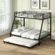 Twin over full black bunk bed frame with removable trundle, featuring guardrails and side ladders for safety and.