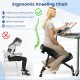 Adjustable ergonomic kneeling chair in black with thick foam cushions, designed for improved posture and backache.