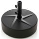 Patio umbrella base in black, 88 lbs capacity, fillable with water or sand, designed for stability and easy assembly.