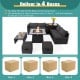 9-piece outdoor wicker sectional set with gray cushions and 35-inch gas fire pit table for cozy patio gatherings.
