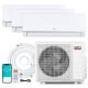 Blast Pro 28000 BTU mini split AC system with 3 indoor units, remote control, and energy-efficient heat pump for home.
