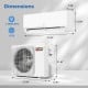 Mini split air conditioner and heater with 12000 BTU, 115V, dimensions shown for efficient year-round comfort.