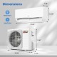 Mini split air conditioner and heater with 9000 BTU, dimensions shown for efficient installation and operation.