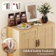 Boho storage cabinet with natural rattan doors, adjustable shelves, and anti-tipping kits for kitchen organization.