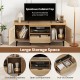 Boho TV stand with spacious cabinet top, 2 enclosed cabinets, and pull-out drawer for large storage in natural finish.