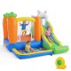 Colorful bounce house with climbing wall, slide, and ball pit for kids aged 3-12, perfect for backyard parties.
