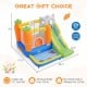 Bounce house with climbing wall and slide, featuring a spacious ball pit, designed for kids 3-12 for backyard fun.