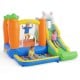 Bounce house with climbing wall and slide, featuring a ball pit, for kids aged 3-12, perfect for backyard parties.