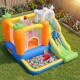 Colorful ball pit area of the bounce house for kids aged 3-12, designed for fun and safety during backyard parties.