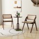Foldable dining chairs set of 2 with woven rattan backrest and sturdy rubber wood frame for convenient storage.