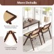 Foldable dining chairs set of 2 with woven rattan backrest, showcasing rounded corners and V-shaped legs for stability.