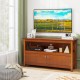 Brown TV stand entertainment center with open shelf and two cupboards, suitable for TVs up to 50 inches, ideal for.