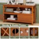 TV stand entertainment center in brown with open shelf, two cupboards, and ergonomic knobs for versatile home use.
