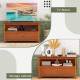 Brown TV stand with open shelf and two cupboards, featuring ergonomic knobs and X-shape panels for organized storage.