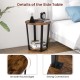 Round end table with storage shelf, brown chipboard and metal frame, ideal for living rooms or bedrooms.