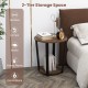 2-Tier round end table with a brown melamine surface and sturdy metal frame, ideal for living rooms and bedrooms.