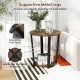 Round end table with brown melamine surface, sturdy metal frame, and adjustable foot pads for versatile use in any room.