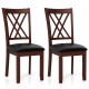 Set of 2 brown dining chairs with ergonomic backrest and padded seat, featuring a stylish X-shaped frame for comfort.
