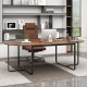Oval industrial executive table in rustic brown, featuring dual cable holes, suitable for meetings of up to 12 people.