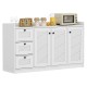 Buffet cabinet with storage featuring 3 drawers and 3 shutter doors, ideal for kitchen or dining room organization.