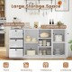 Buffet cabinet with 3 pull-out drawers and 3 cabinets, featuring white shutter doors for modern kitchen storage.