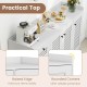 Buffet cabinet with a spacious top, raised edge, and rounded corners for safe storage in white finish.